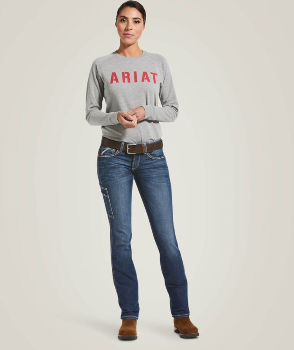 Ariat Womens 30 S Rebar Perfect Rise Riveter Bootcut Jeans Blue Utility Workwear